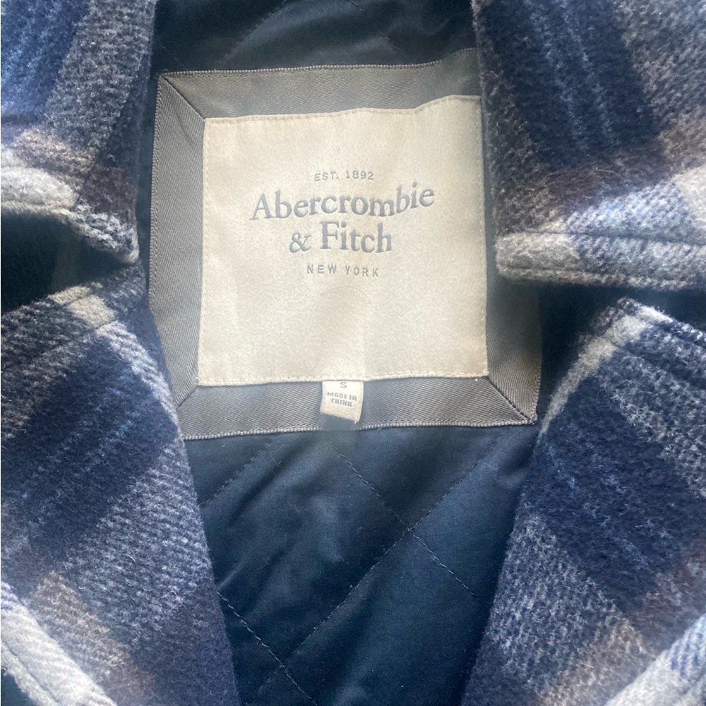 Abercrombie & Fitch Navy and Gray Plaid Pea Coat